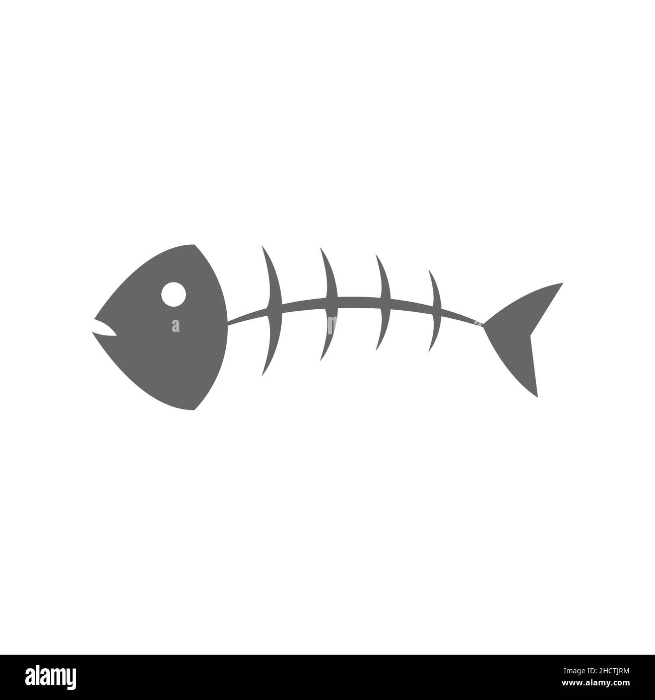 Fischknochen auf weißem Hintergrund. Graues Fischgrätsymbol, Symbol oder Zeichen. Fischskelett. Dead Fish-Konzept. Umweltschutz in der Tierwelt. Vektor Stock Vektor