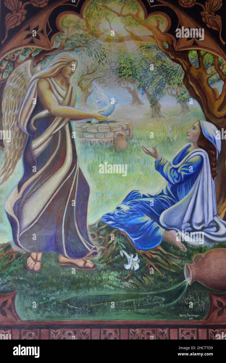 Angel Mit Peace Dove Und Mary Stockfoto