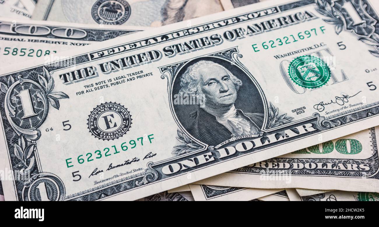 Dollar-Banknoten 1 Dollar-Währung der Vereinigten Staaten nützlich als Hintergrund Stockfoto