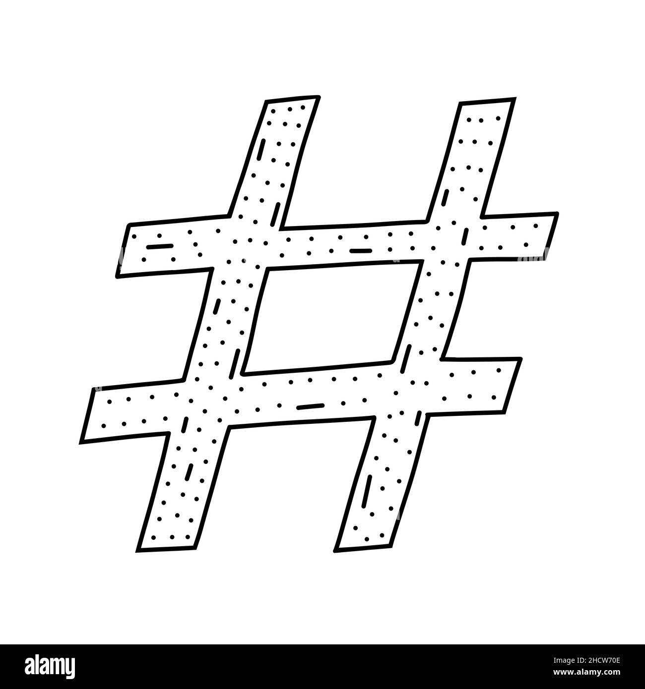 Handgezeichnetes Hashtag-Symbol im Doodle-Stil. Cartoon Hashtag Vektor-Symbol für Web-Design isoliert auf weißem Hintergrund Stock Vektor