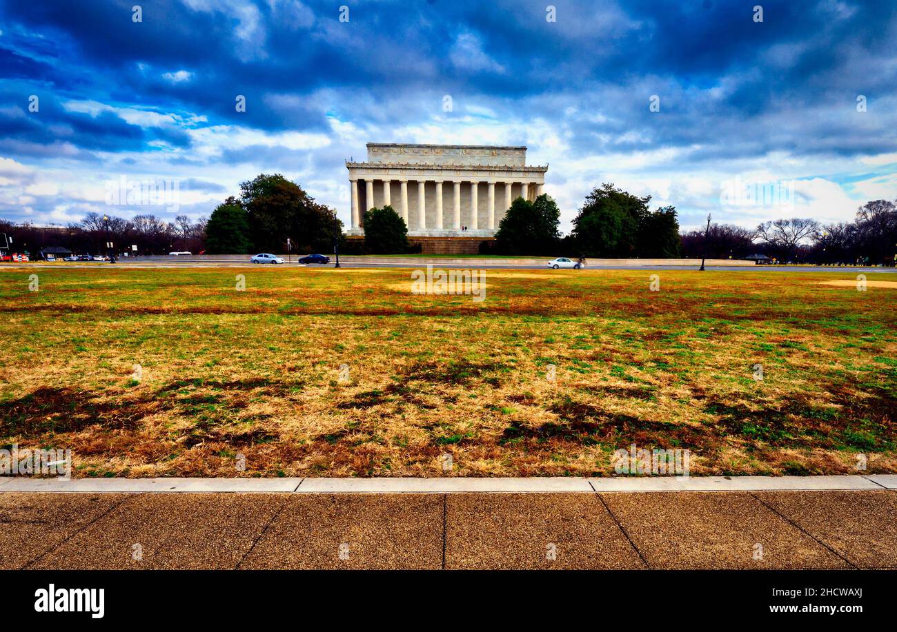 Das Lincoln Memorial von der Memorial Bridge in Washington DC. Stockfoto