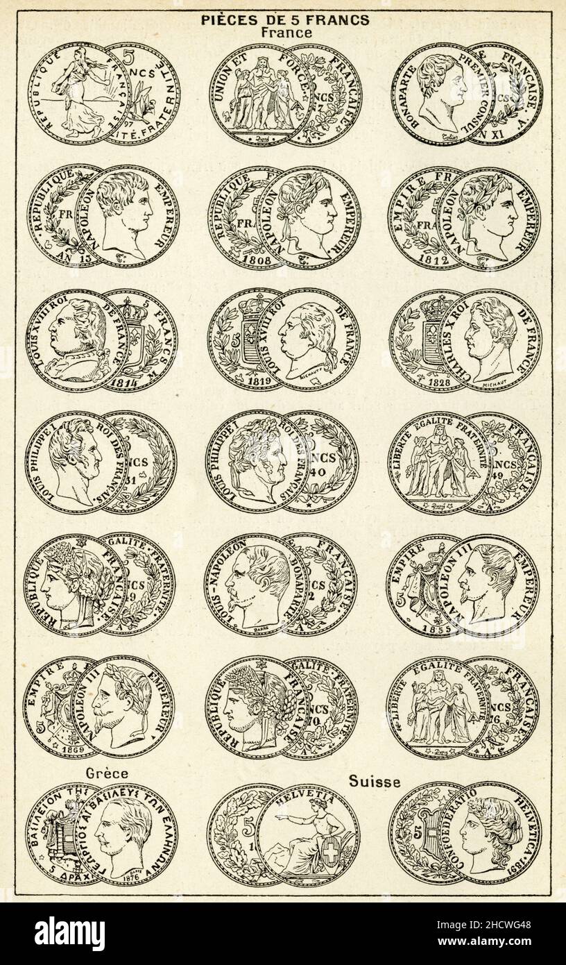Pièces de 5 Francs, Frankreich Stockfoto