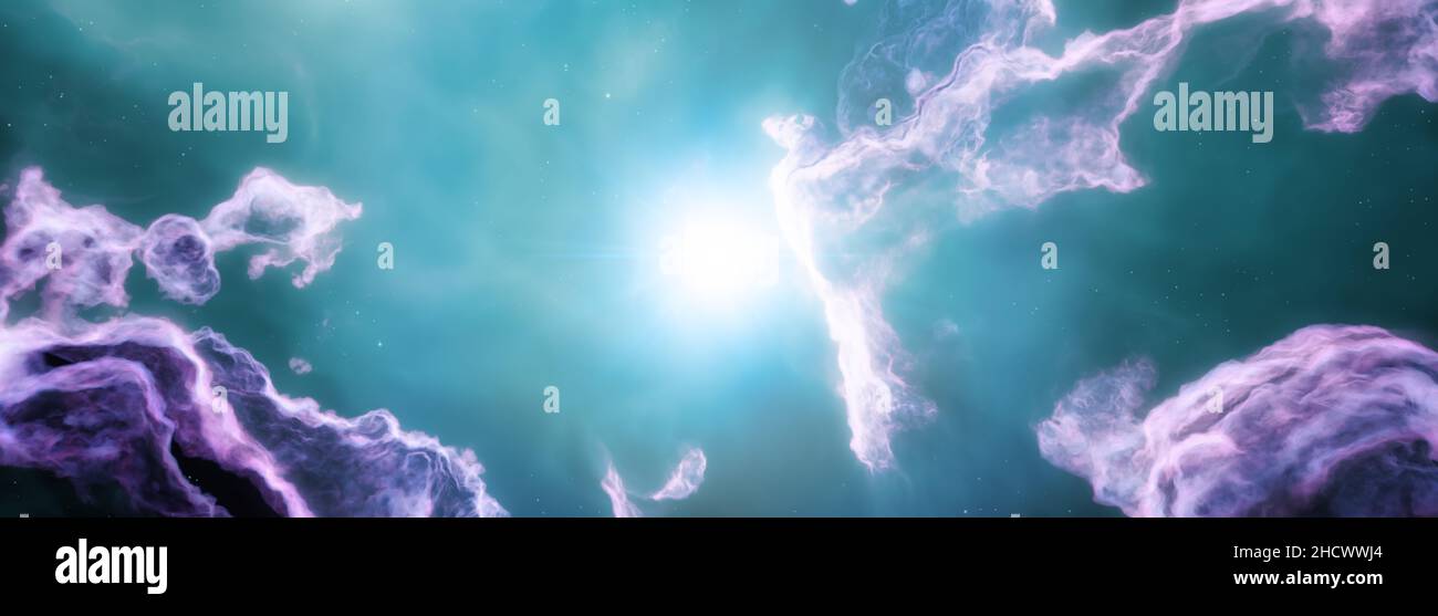Nebel Interstellare Wolken Panoramaaussicht. Leuchtender Stern Stockfoto Nebel Interstellare Wolken Panoramaaussicht. Leuchtender Stern Stockfoto