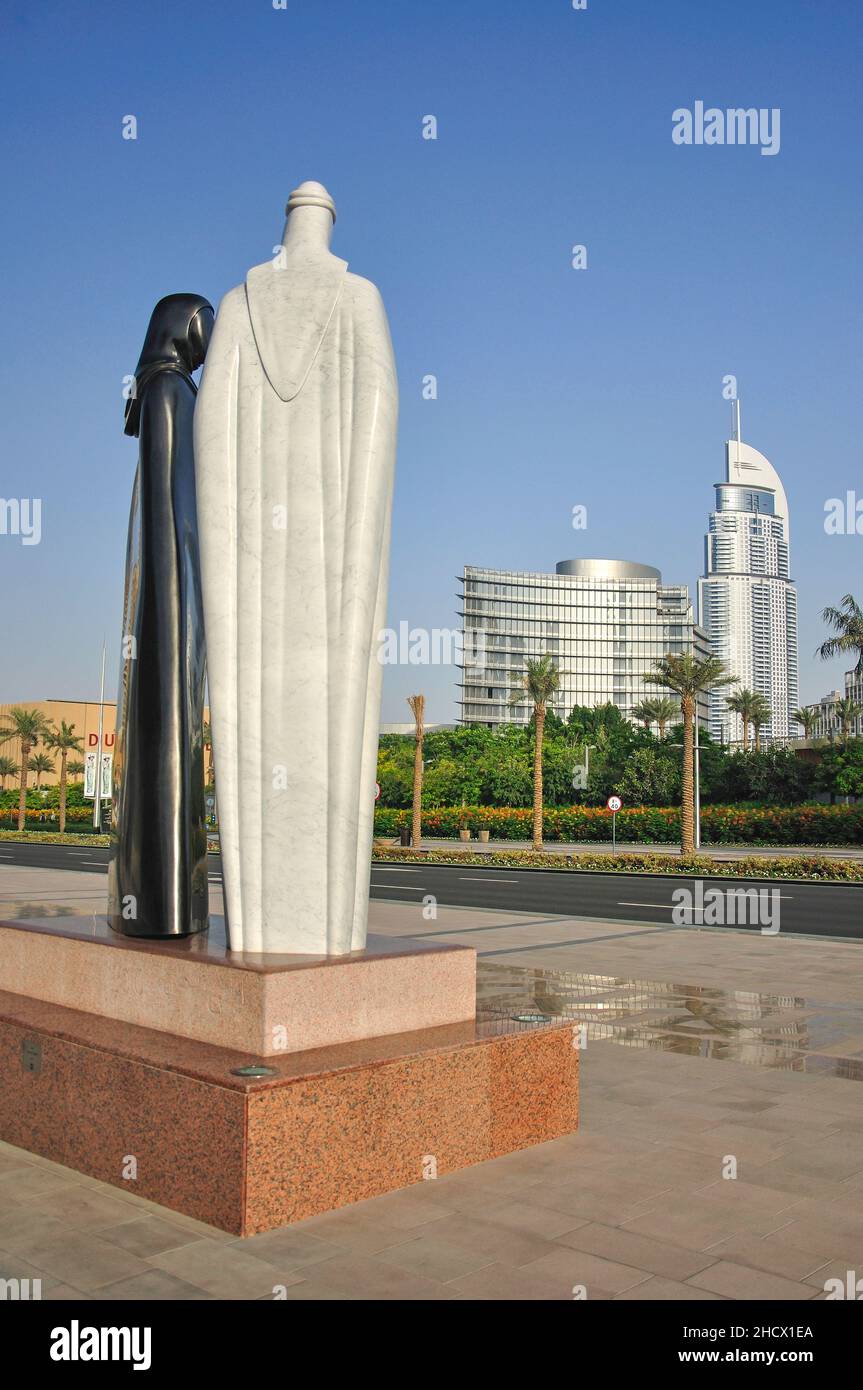 Arabische Skulptur „gemeinsam“, Downtown Dubai, Dubai, Vereinigte Arabische Emirate Stockfoto