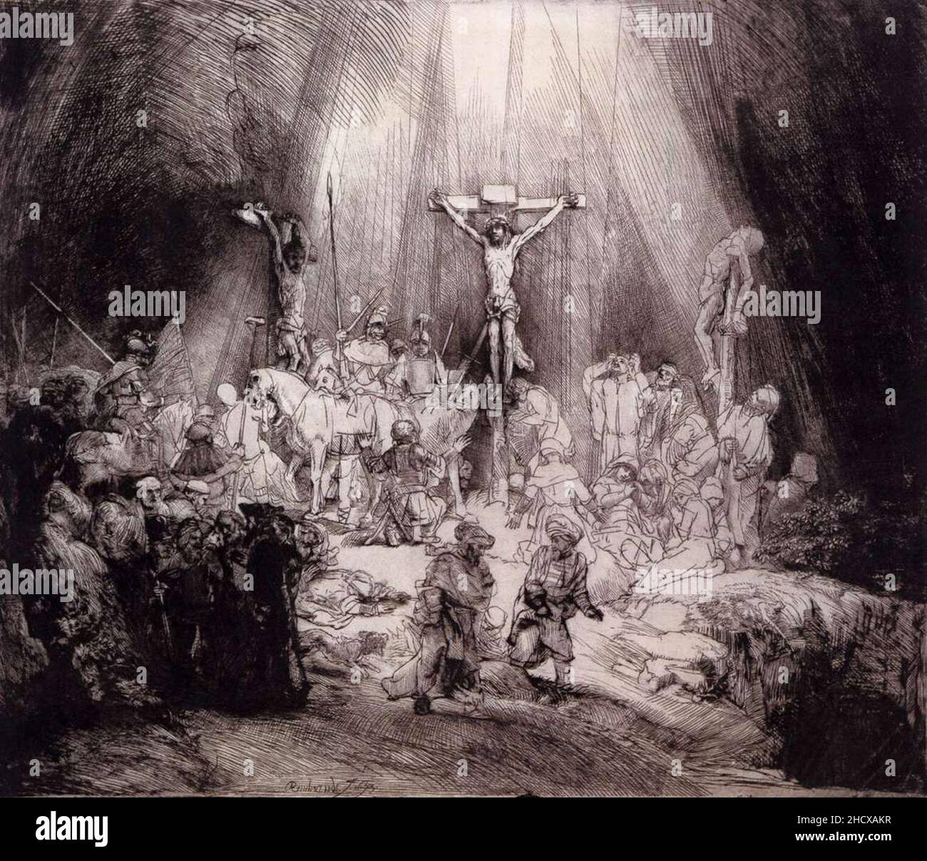 Rembrandt - die drei Kreuze (dritter Staat) Stockfoto