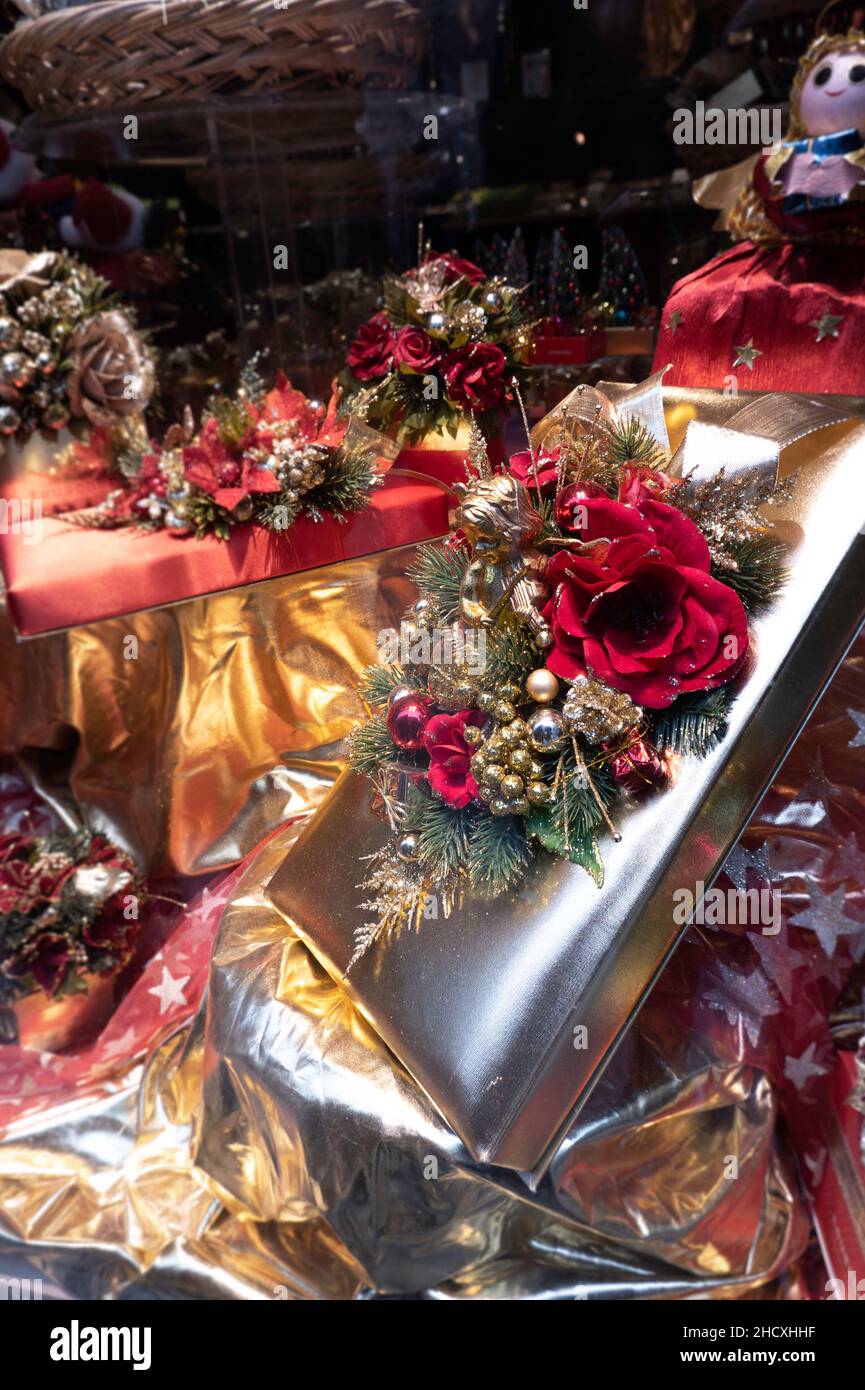 Teuscher Chocolatier Store Fenster Anzeige, Rockefeller Center, NYC Stockfoto