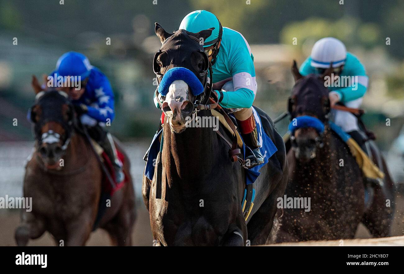 Arcadia, Kalifornien, USA. 1st Januar 2022. 01. Januar 2022: Newgrange #3, geritten von Jockey John Velazquez, gewinnt am 1st. Januar 2022 die Sham Stakes (Grade 3) im Santa Anita Park in Arcadia, Kalifornien. Alex Evers/Eclipse Sportswire/CSM/Alamy Live News Stockfoto