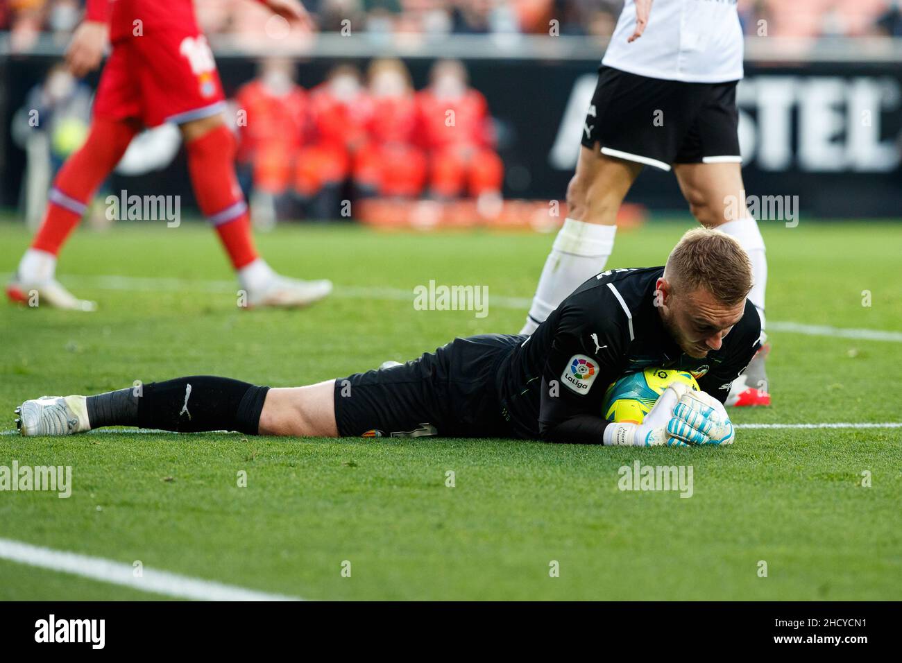 Jasper Cillessen von Valencia CF während des Liga-Spiels zwischen Valencia CF und RCD Espanyol bei Mestalla in Valencia, Spanien. Stockfoto