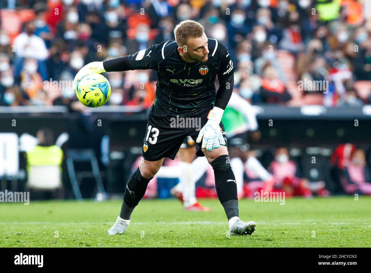 Jasper Cillessen von Valencia CF während des Liga-Spiels zwischen Valencia CF und RCD Espanyol bei Mestalla in Valencia, Spanien. Stockfoto