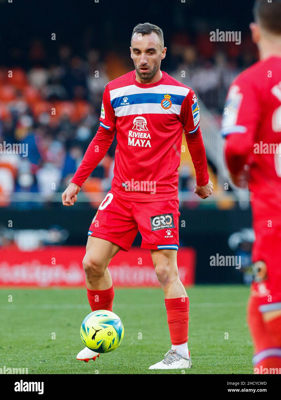 Sergi Darder von RCD Espanyol während des Liga-Spiels zwischen Valencia CF und RCD Espanyol bei Mestalla in Valencia, Spanien. Stockfoto