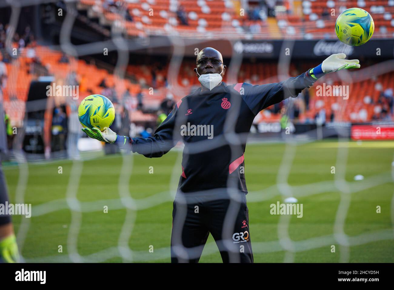 Während des Liga-Spiels zwischen Valencia CF und RCD Espanyol bei Mestalla in Valencia, Spanien. Stockfoto