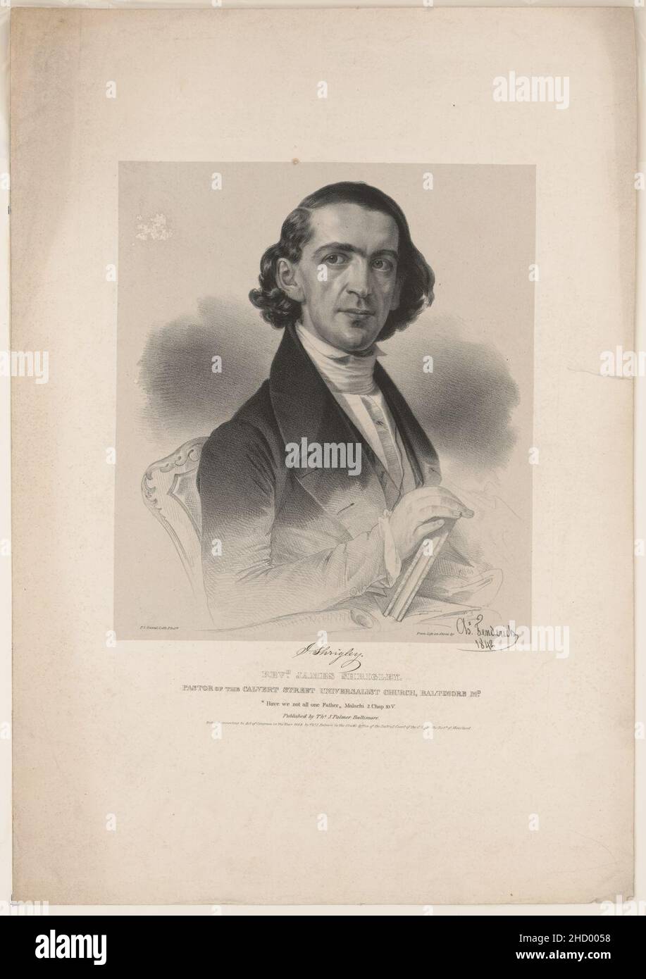 Rev. James Shrigley. Pastor der Universalist Church in der Calvert Street, Baltimore MD. - aus dem Leben auf Stein von CHS. Fenderich 1842 ; P.S. Duval Lith. Phila. Stockfoto