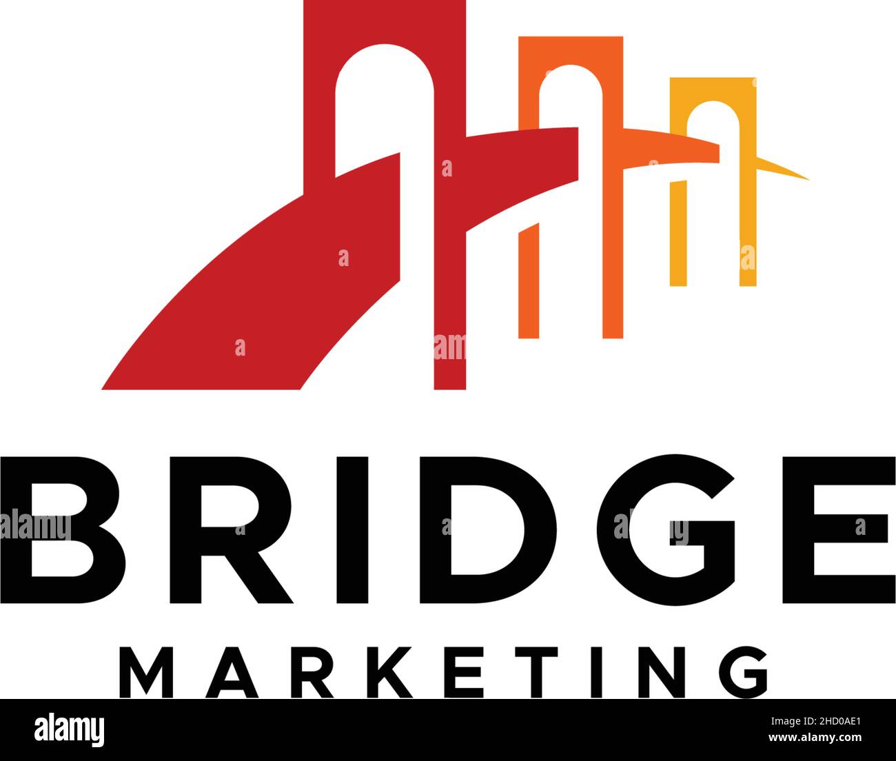 Modernes flaches buntes BRIDGE-MARKETING-Logo-Design Stock Vektor