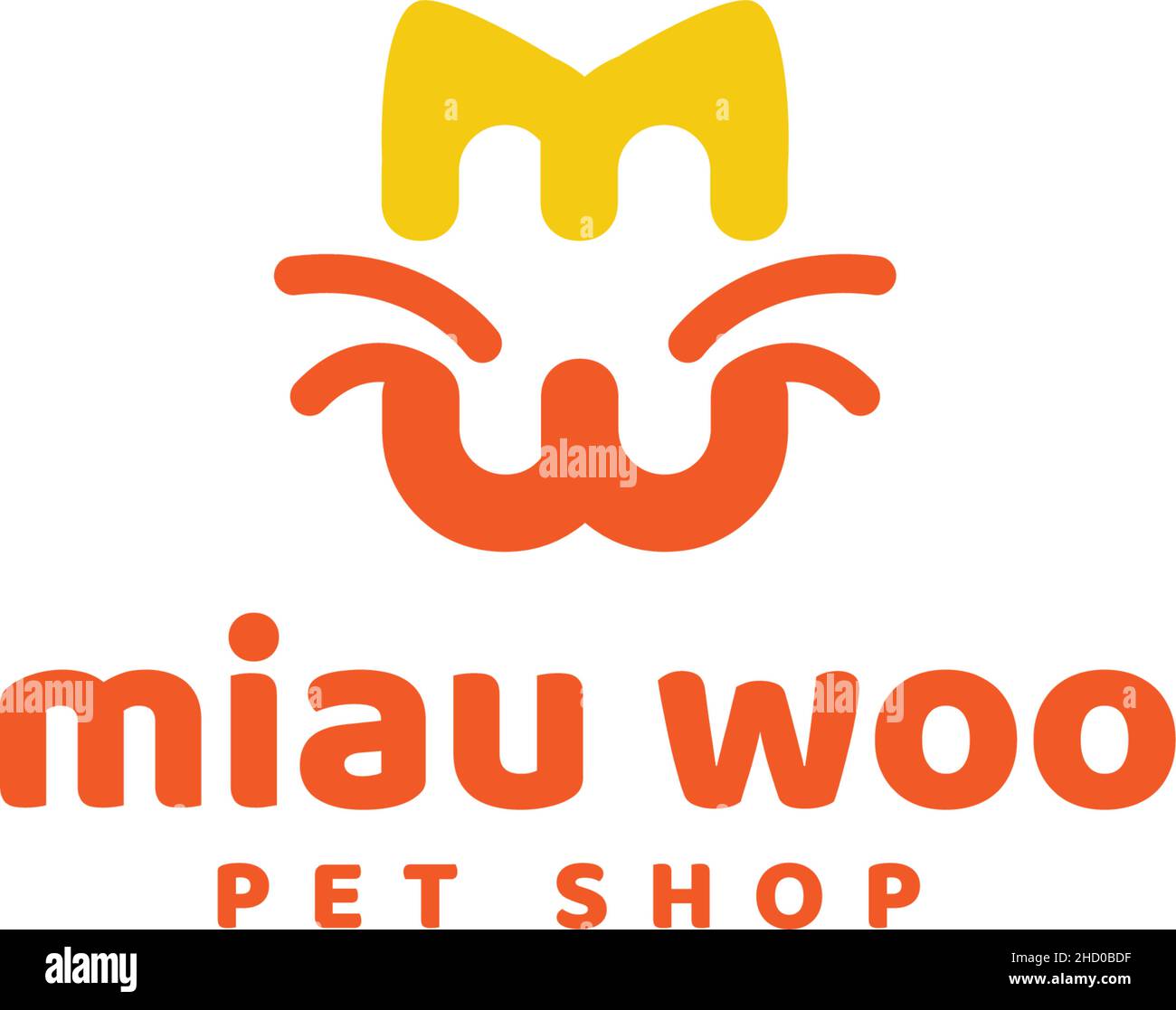 Modernes flaches buntes MIAU WOO PET SHOP Logo Design Stock Vektor