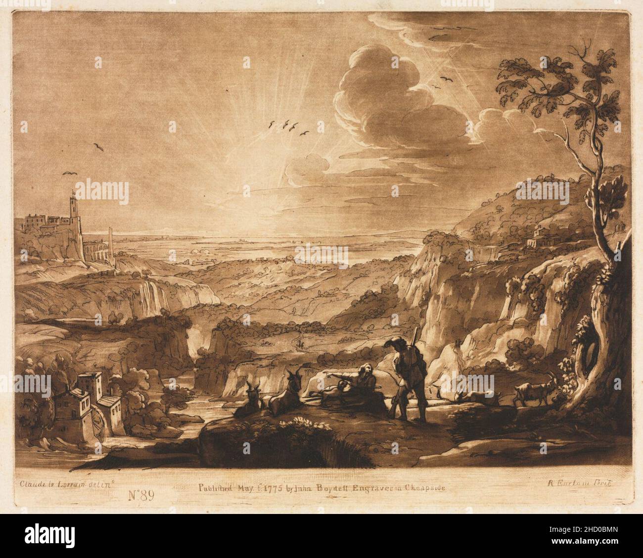 Richard Earlom (British, 1743-1822), Claude Lorrain (French, 1604-1682), John Boydell - Liber Veritatis, No. 89, View of a Mountainous Extended Country Stockfoto