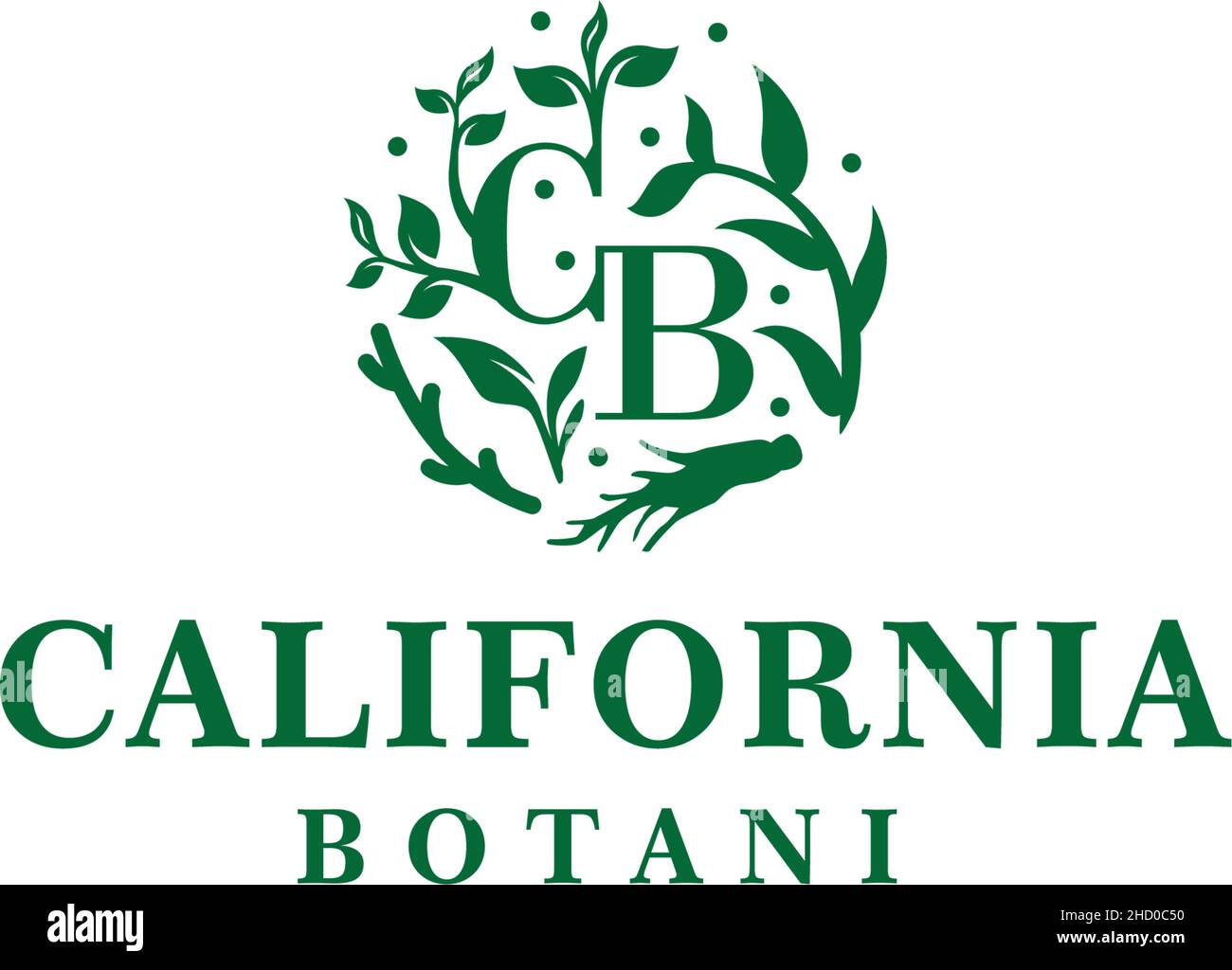 Modernes, anfängliches CB CALIFORNIA BOTANI-Logo Stock Vektor