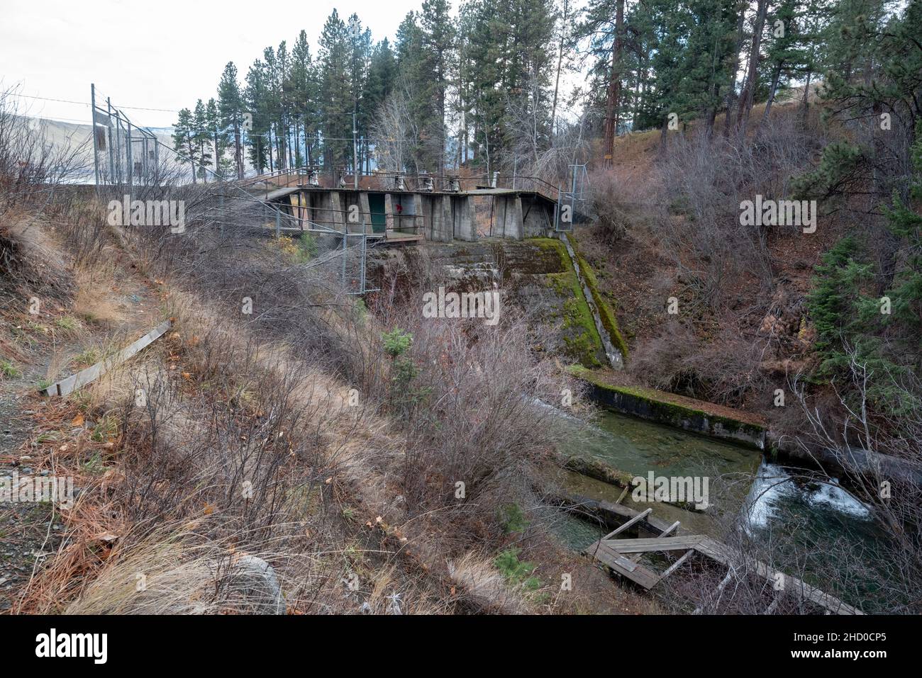 Der alternde Wallowa Lake Dam, Wallowa County, Oregon. Stockfoto