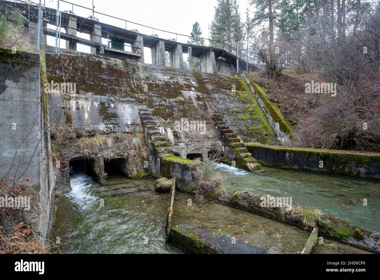 Der alternde Wallowa Lake Dam, Wallowa County, Oregon. Stockfoto