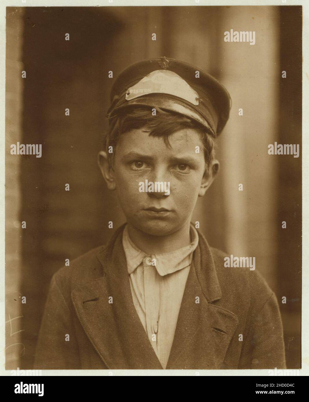 Richard Pierce, 723 Walnut St. Western Union Telegraph Co. Messenger No. 2. 14 Jahre alt. 9 Monate in Betrieb. Arbeitet von 7 bis 6 Uhr. Besucht Häuser der Prostitution. Stockfoto