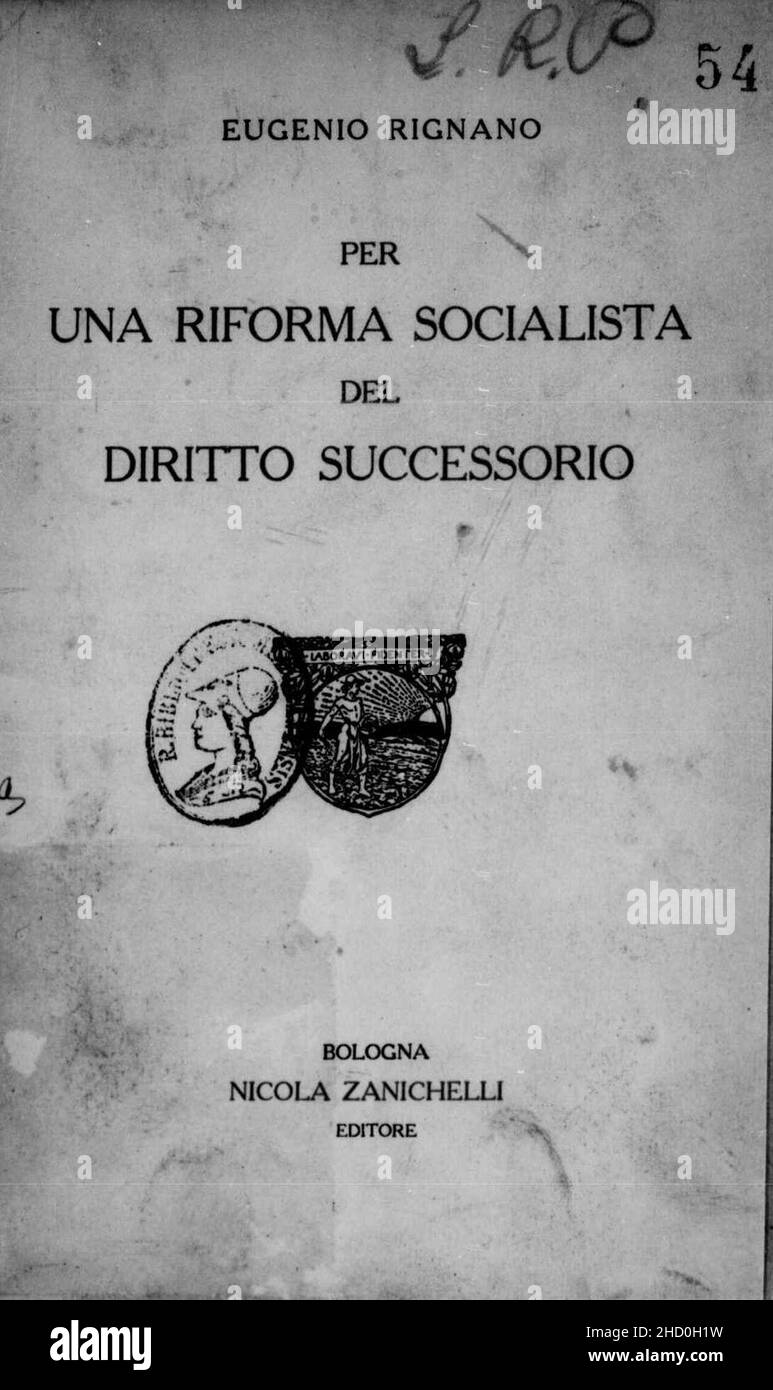 Rignano, Eugenio – per una riforma socialista del diritto successorio, 1920 – BEIC 13827192. Stockfoto