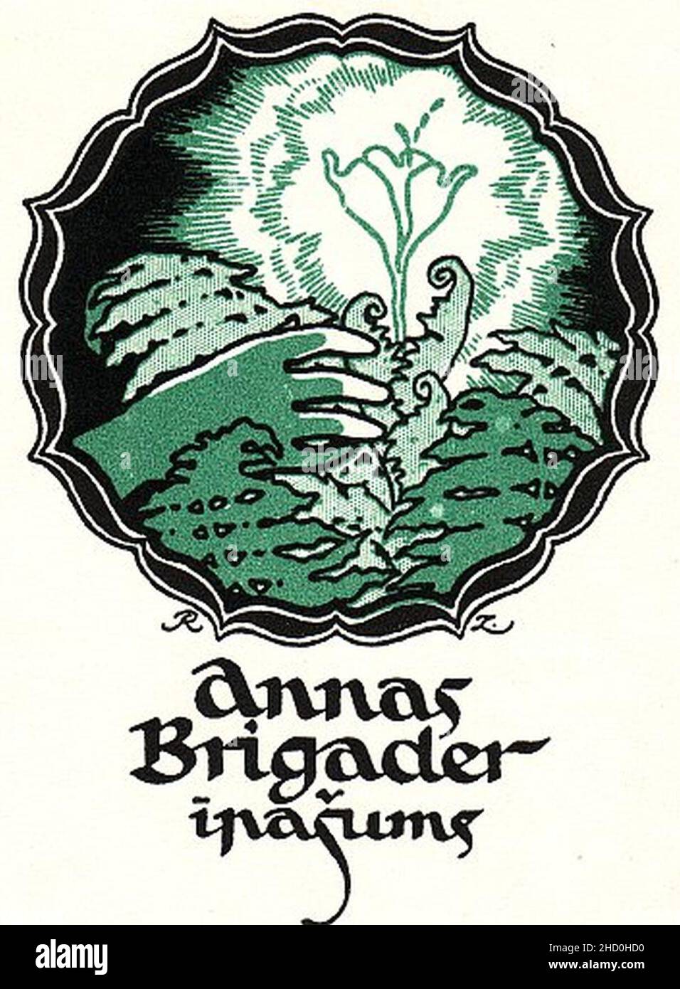 Rihards Zariņš, Bookplate Anna Brigadere ('Annas Brigader īpašums'), 1922, Zinkographie, 91x83 mm. Stockfoto