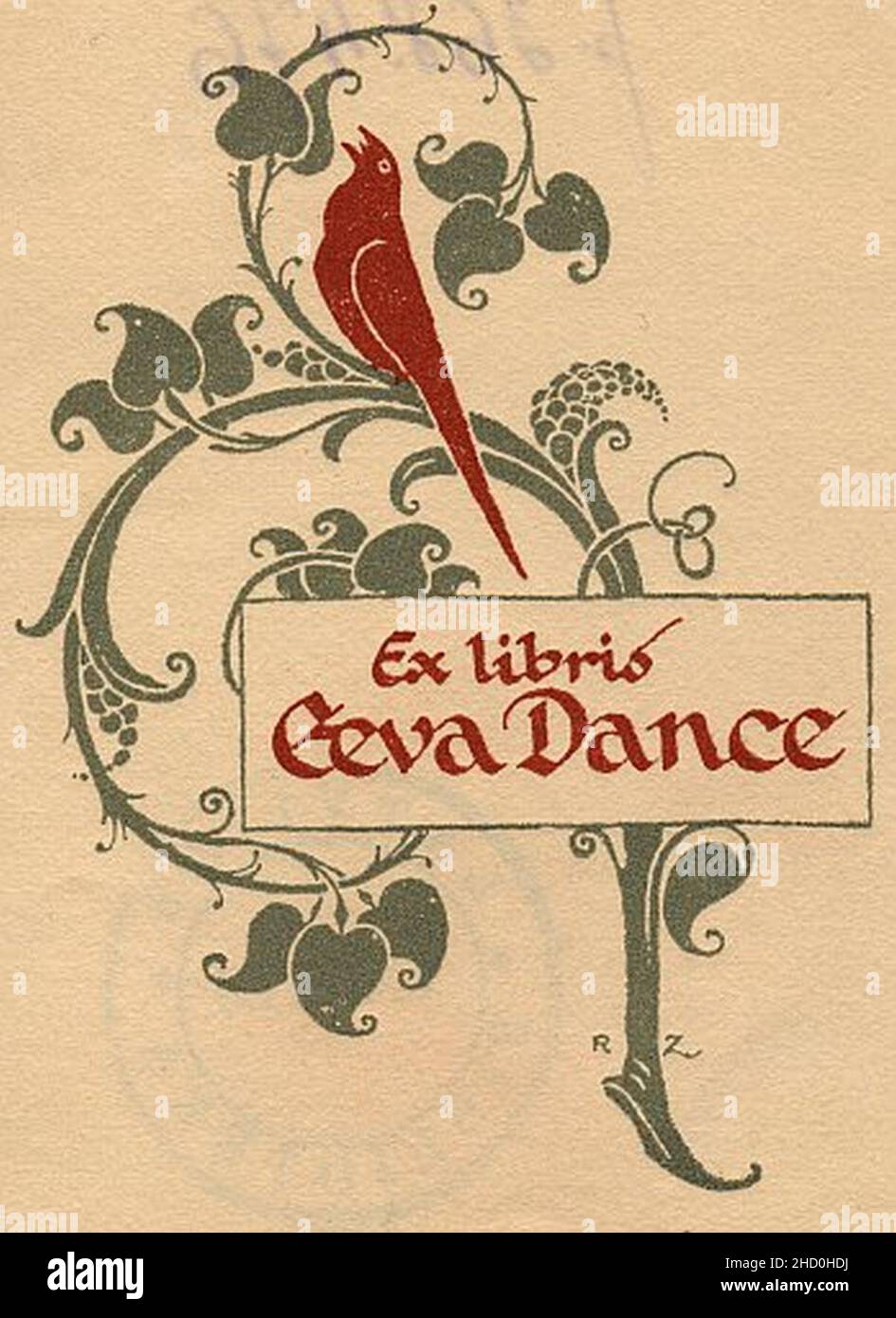 Rihards Zariņš, Bookplate Eeva Dance, 1919, Zinkographie, 85x61 mm. Stockfoto