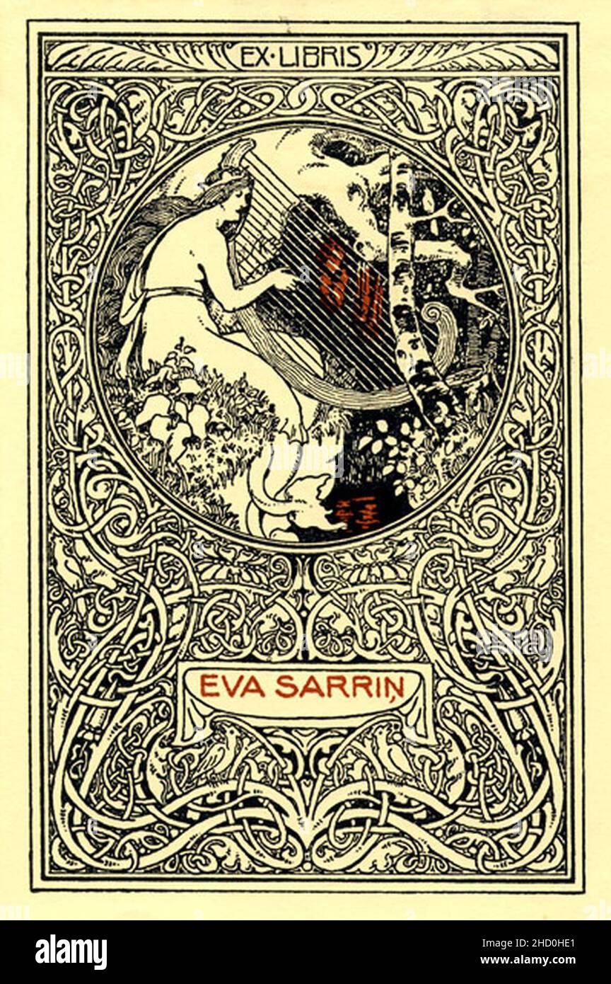 Rihards Zariņš, Bookplate Eva Zariņš ('Ex Libris Eva Sarrinc'), 1898. Stockfoto