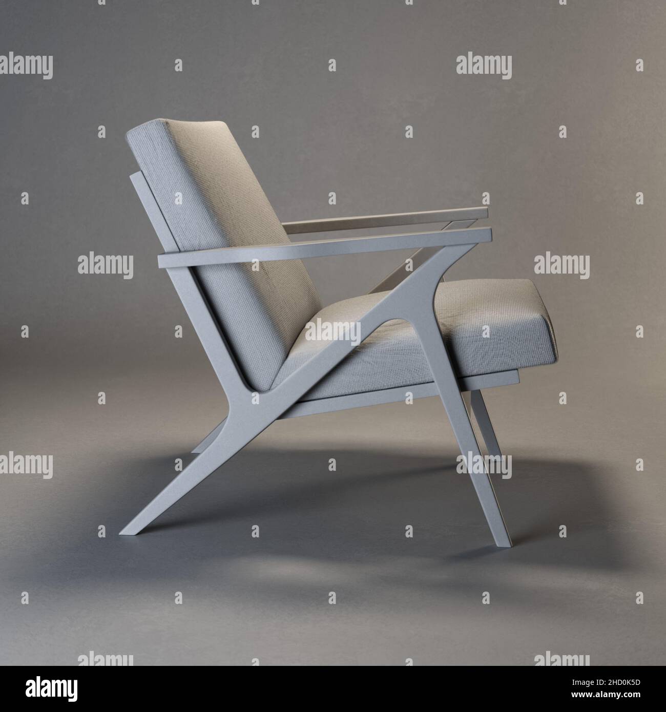3D Rendering Cavett Wood Chair Lehmmodell mit neutraler Hintergrundansicht von der Seite Stockfoto