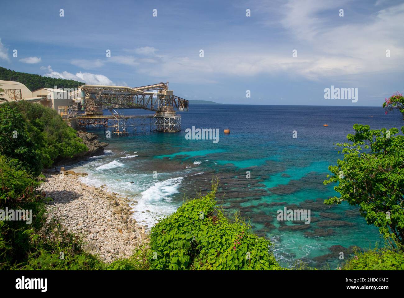Die Phosphat-Laderampe in Flying Fish Cove auf Christmas Island. Stockfoto