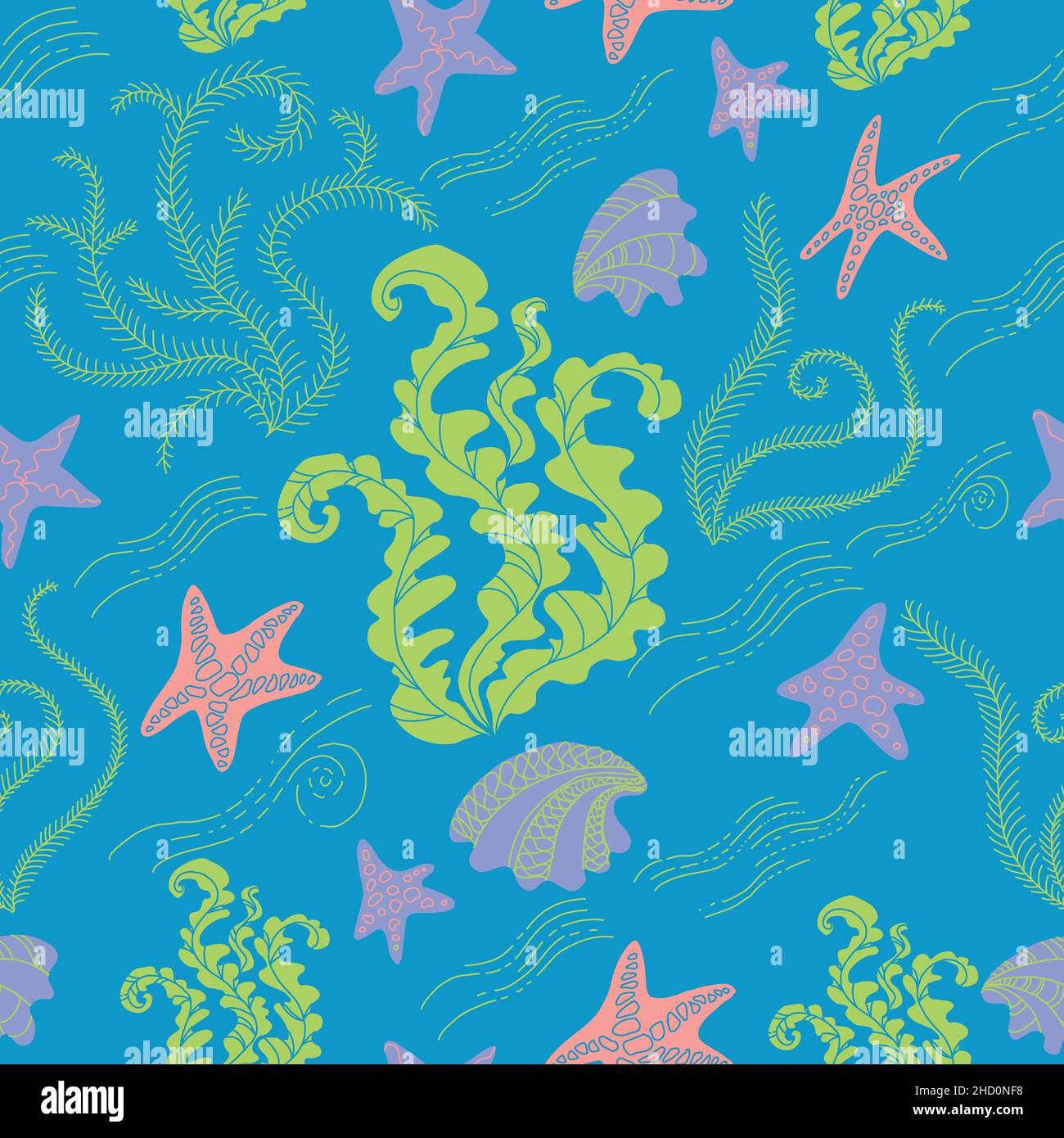Nahtloses Muster mit Unterwasser-Doodle-Illustration Stock Vektor