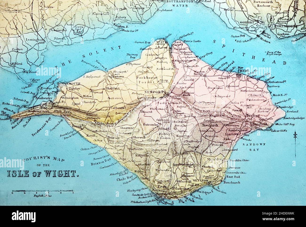Karte der Isle of Wight, viktorianische Zeit Stockfoto