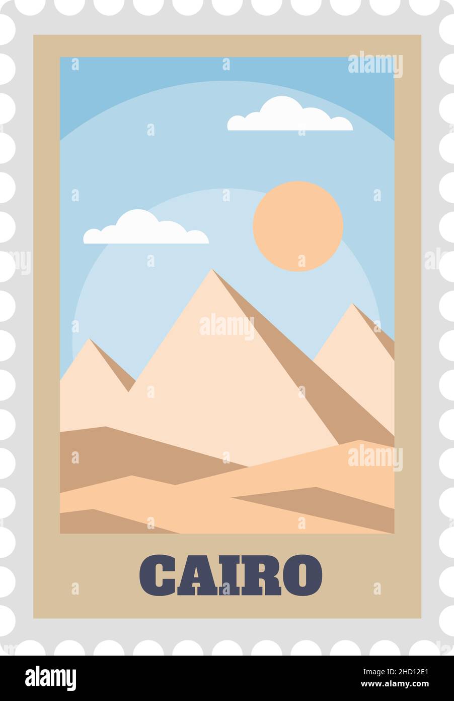 Briefmarke aus Papier mit Besichtigung von kairo, alten Pyramiden Stock Vektor