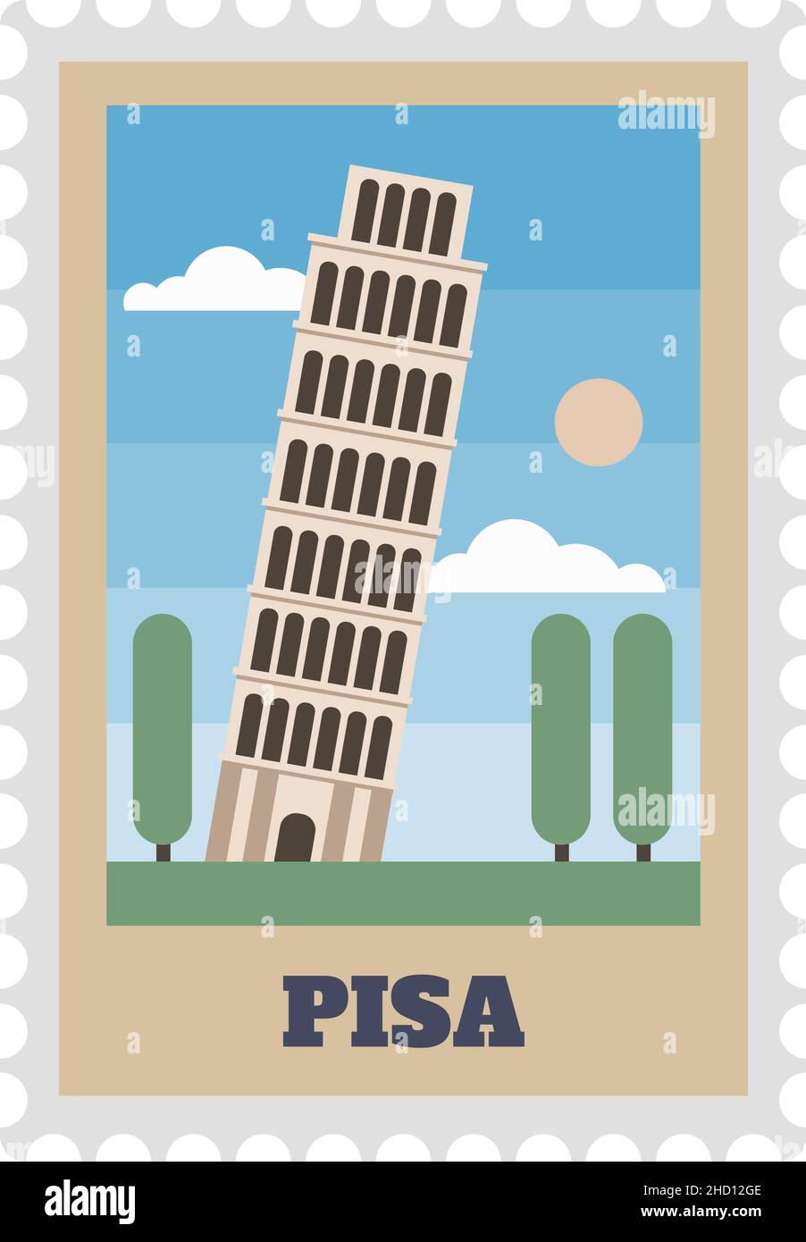 Pisa Tower Poststempel mit Sichtjahrgang Stock Vektor