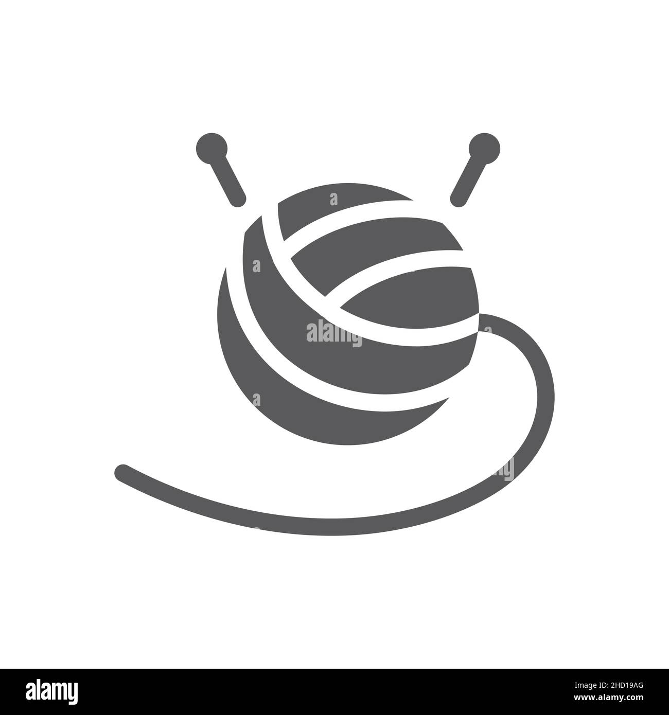 Garnkugel mit Stricknadeln Vektor-Symbol. Symbol mit Akrilisstoff oder Wollstoff. Stock Vektor