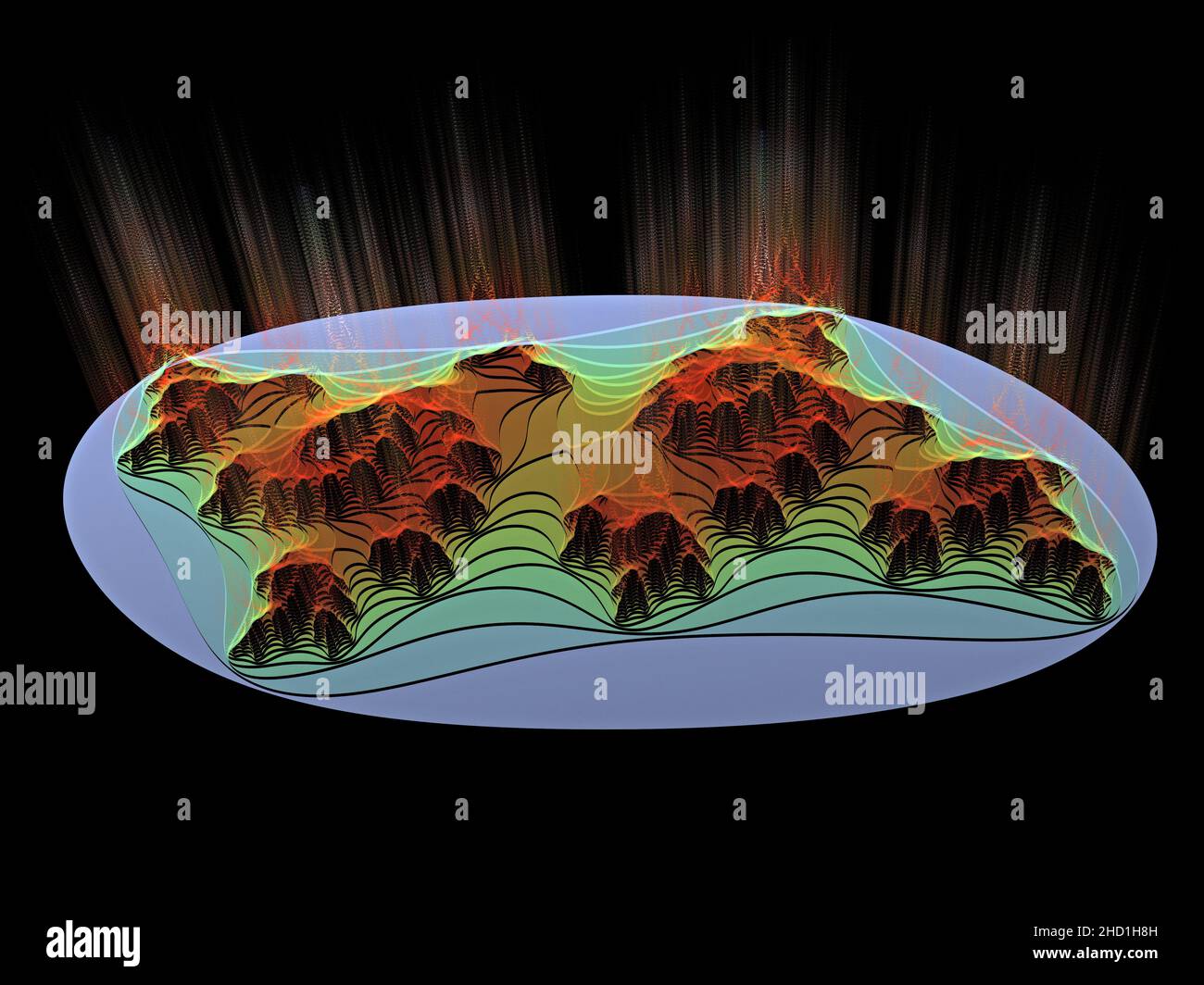 Geologie - explodierende Vulkane fraktale Grafik Stockfoto