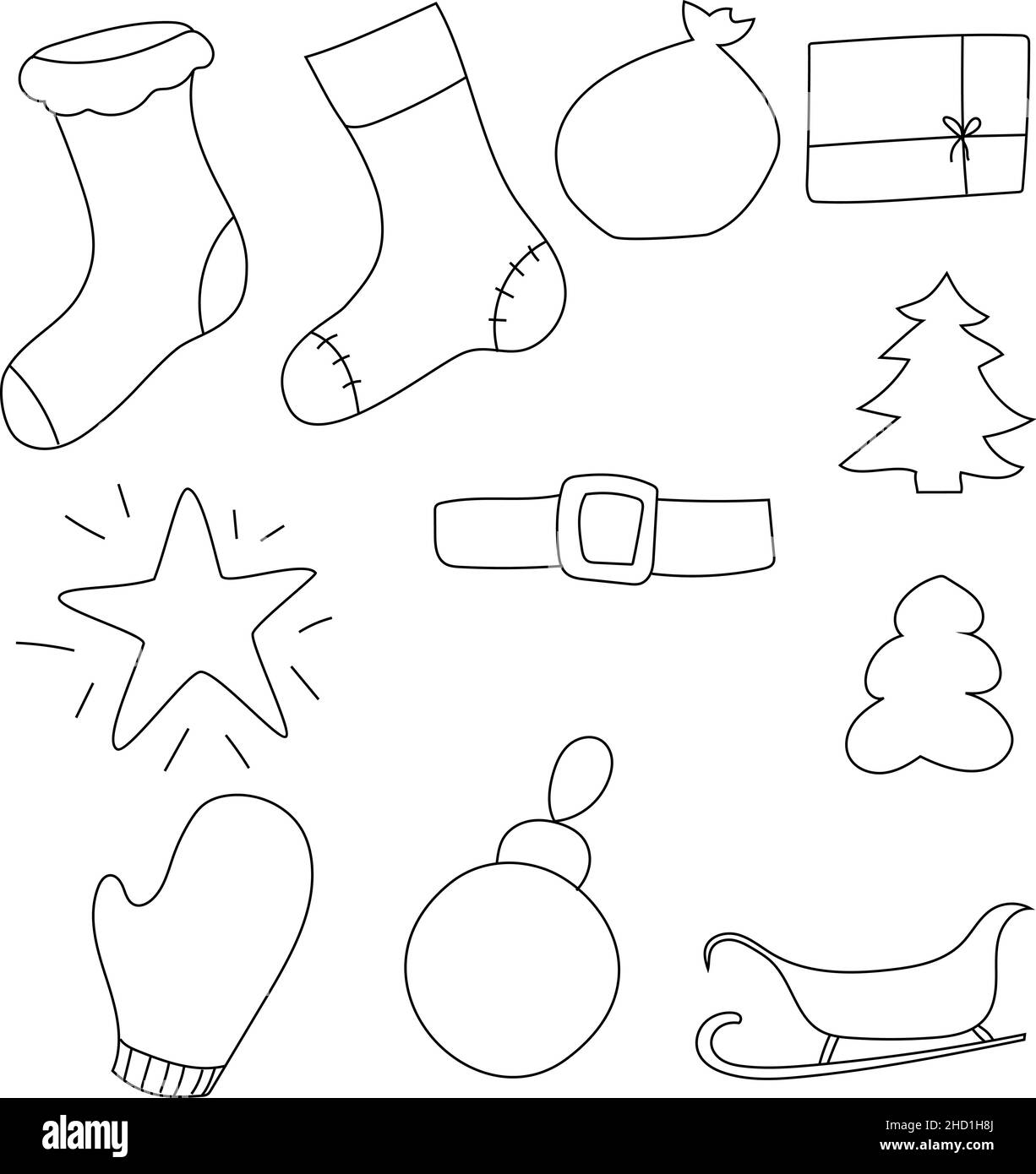 Satz von Hand Zeichnung weihnachtsfeier Elemente. Monochrome Vektor Doodle Stil, Umriss Stock Vektor