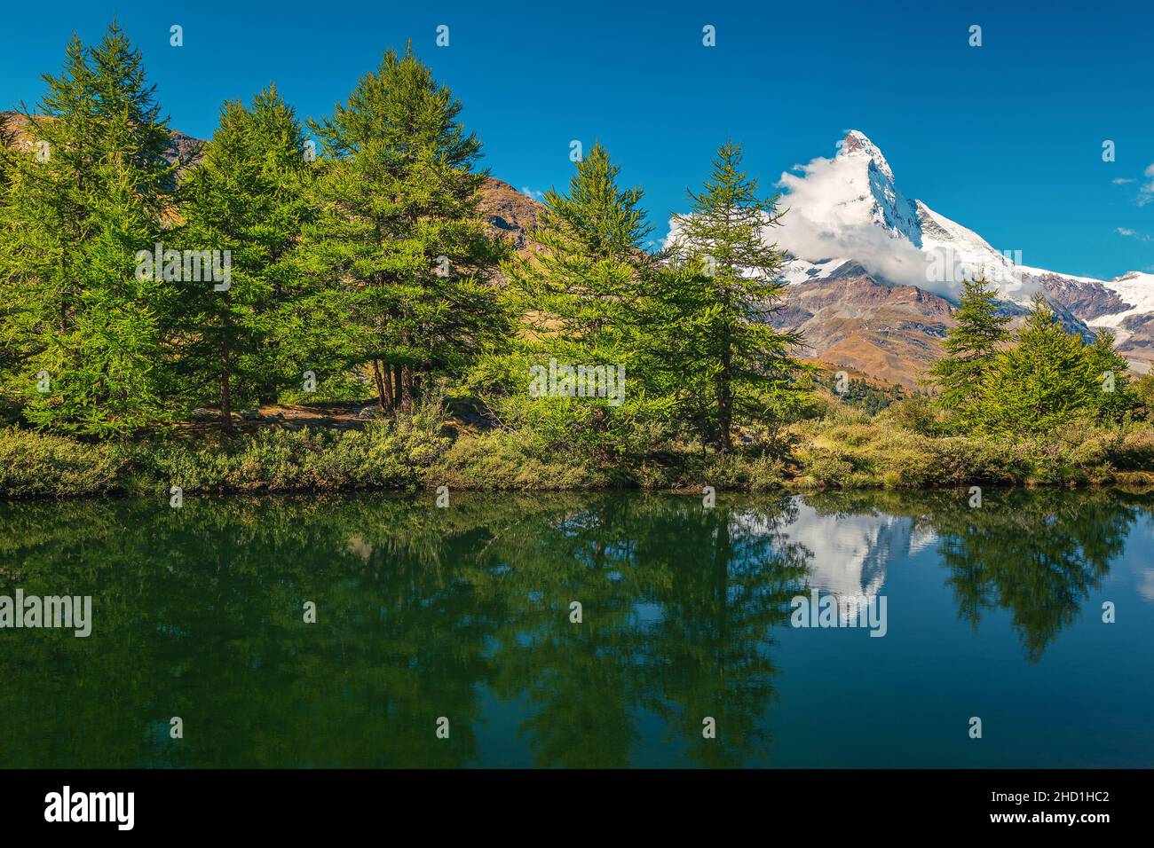 Eines der schönsten Wanderziele mit Matterhornblick vom Grindjisee, Zermatt, Kanton Wallis, Schweiz, Europa Stockfoto