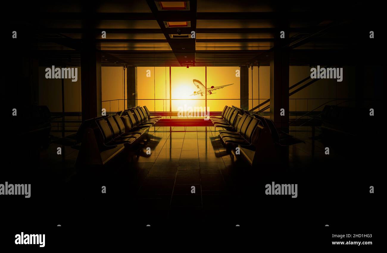 Leere Plätze im Wartebereich des Terminals ​​airport. Tourismus- und Geschäftskonzept. Stockfoto