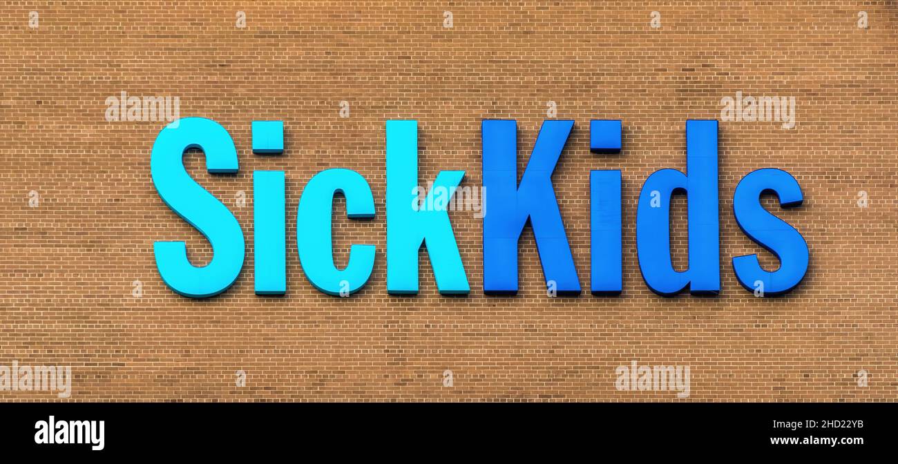 Schild und Logo des SickKids Hospital in der Innenstadt. Januar 2, 2022 Stockfoto