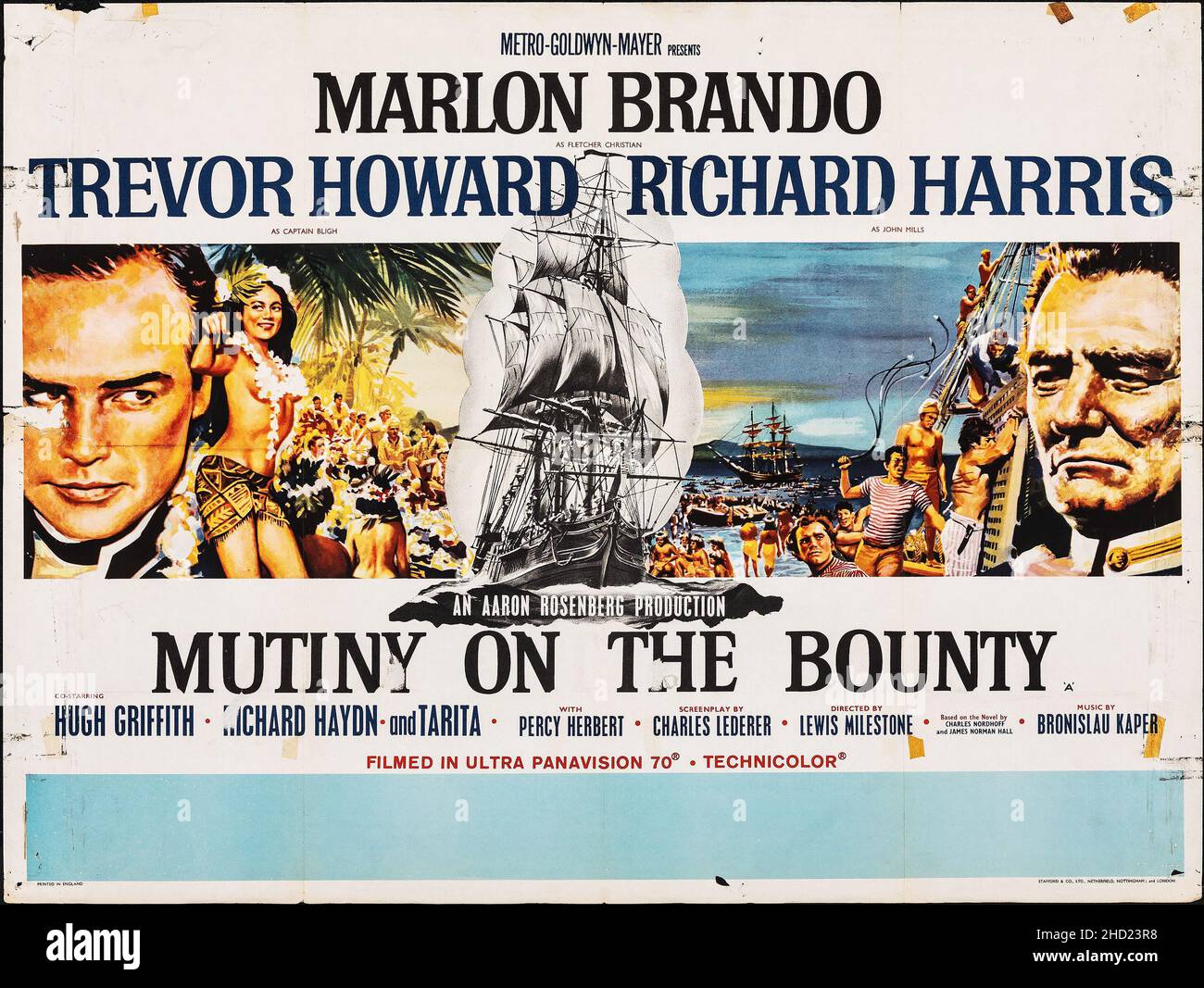 Vintage-Filmplakat für Mutiny on the Bounty 1962 feat Marlon Brando, Trevor Howard, Richard Harris. Stockfoto