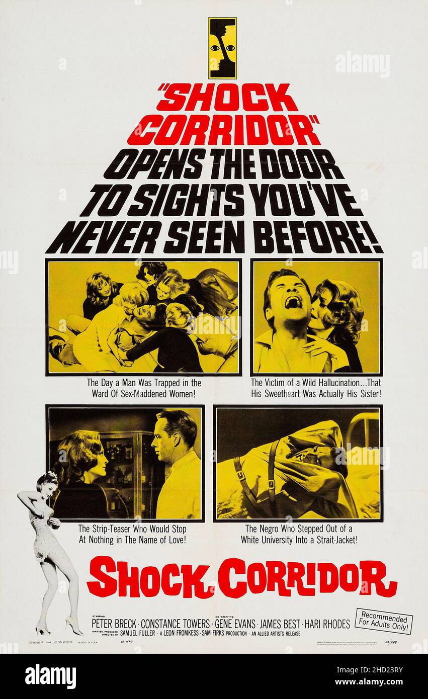 Vintage-Filmplakat für die US-Kinoveröffentlichung des Films Shock Corridor aus dem Jahr 1963. Stockfoto