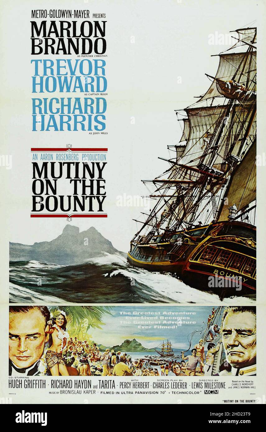 Poster for Mutiny on the Bounty 1962 feat Marlon Brando, Trevor Howard, Richard Harris. Stockfoto