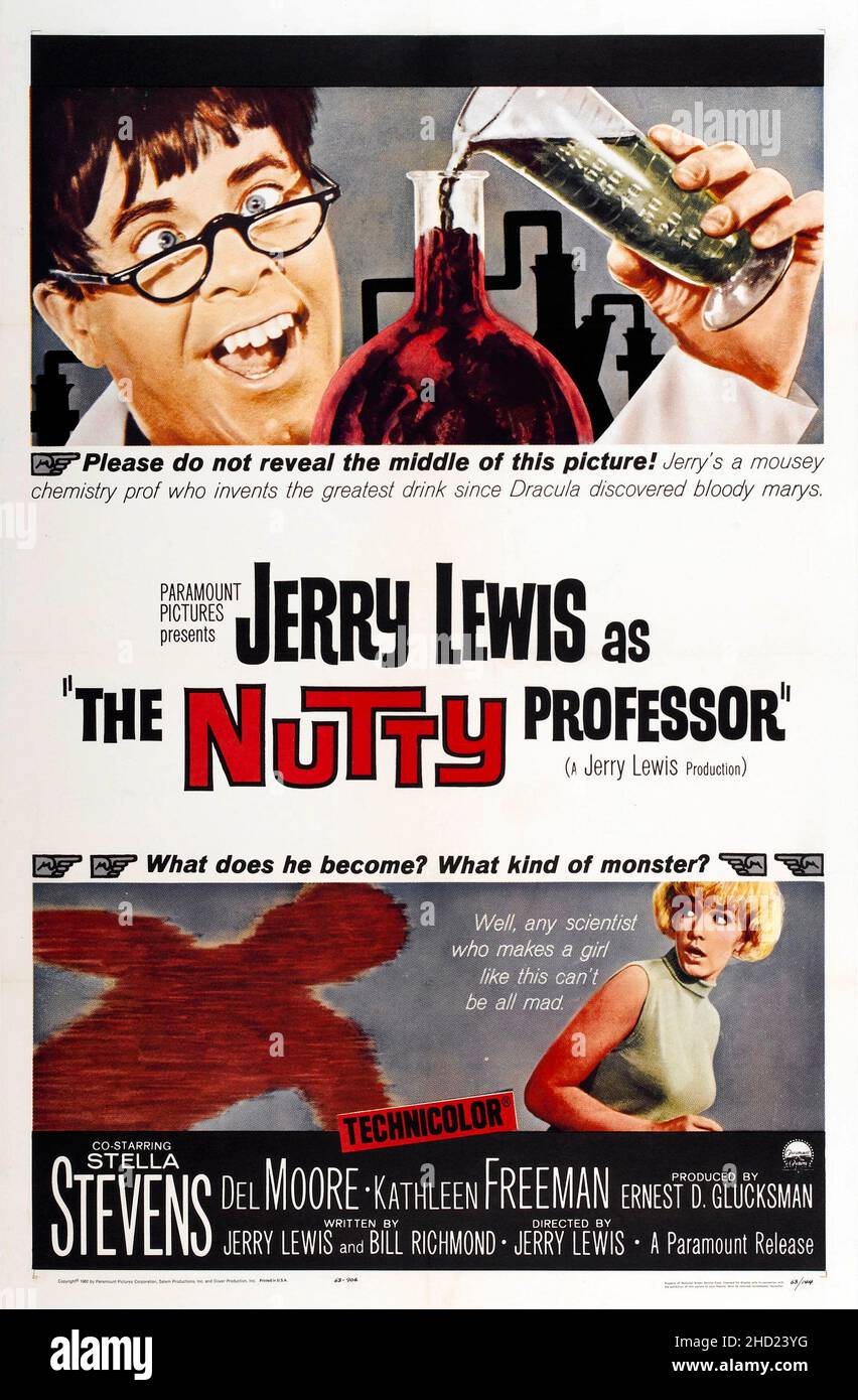 Plakat zur Kinoveröffentlichung für den Film The Nutty Professor feat Jerry Lewis and Stella Stevens aus dem Jahr 1963. Stockfoto
