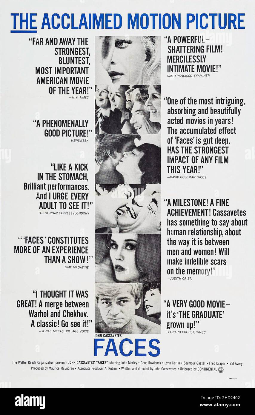Plakat zur Kinoveröffentlichung für John Cassavetes's 1968 Film Faces (Film 1968). Stockfoto
