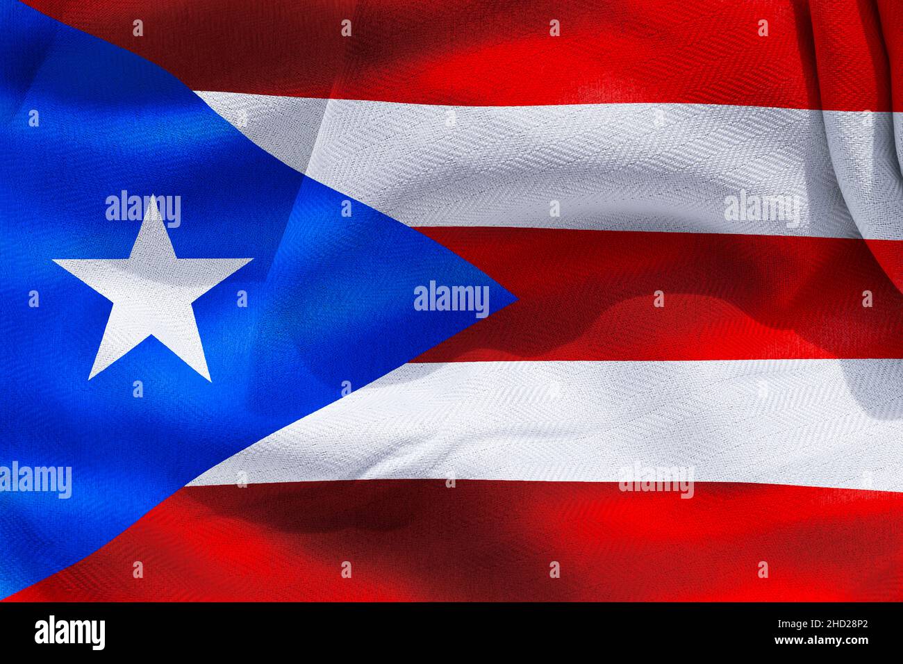 Eine 3D Illustration der realistisch winkenden Stoffflagge von Puerto Rico - Hintergrund, Tapete Stockfoto