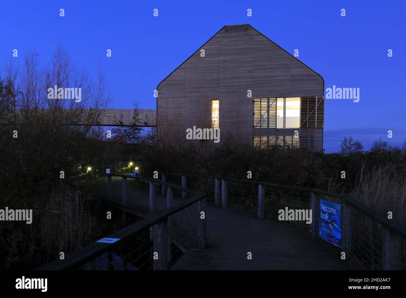 Das Besucherzentrum des Naturreservats Welney Washes, Welney Village, Cambridgeshire, England, Großbritannien Stockfoto