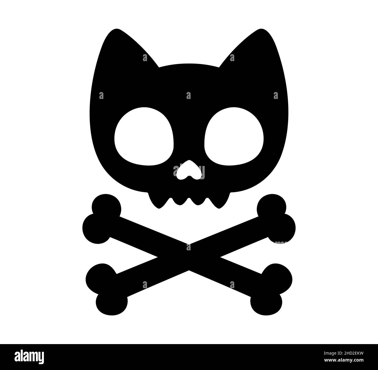 Niedliche Cartoon Katze Schädel und Kreuzknochen-Symbol. Kawaii Katze Piratenschild, einfache Vektor Clip Art Illustration. Stock Vektor