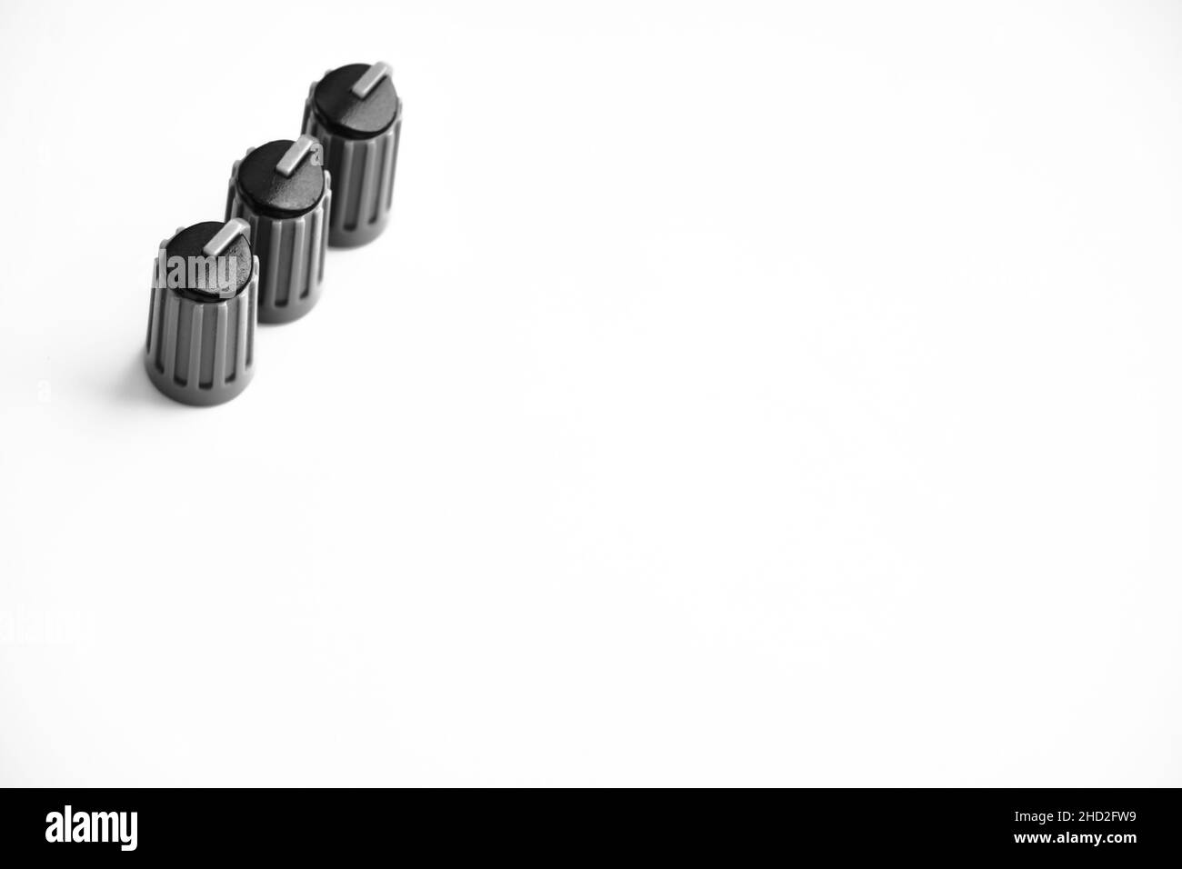 Mischerknopf für Lautstärkepotentiometer und Kopierraum für Text Stockfoto