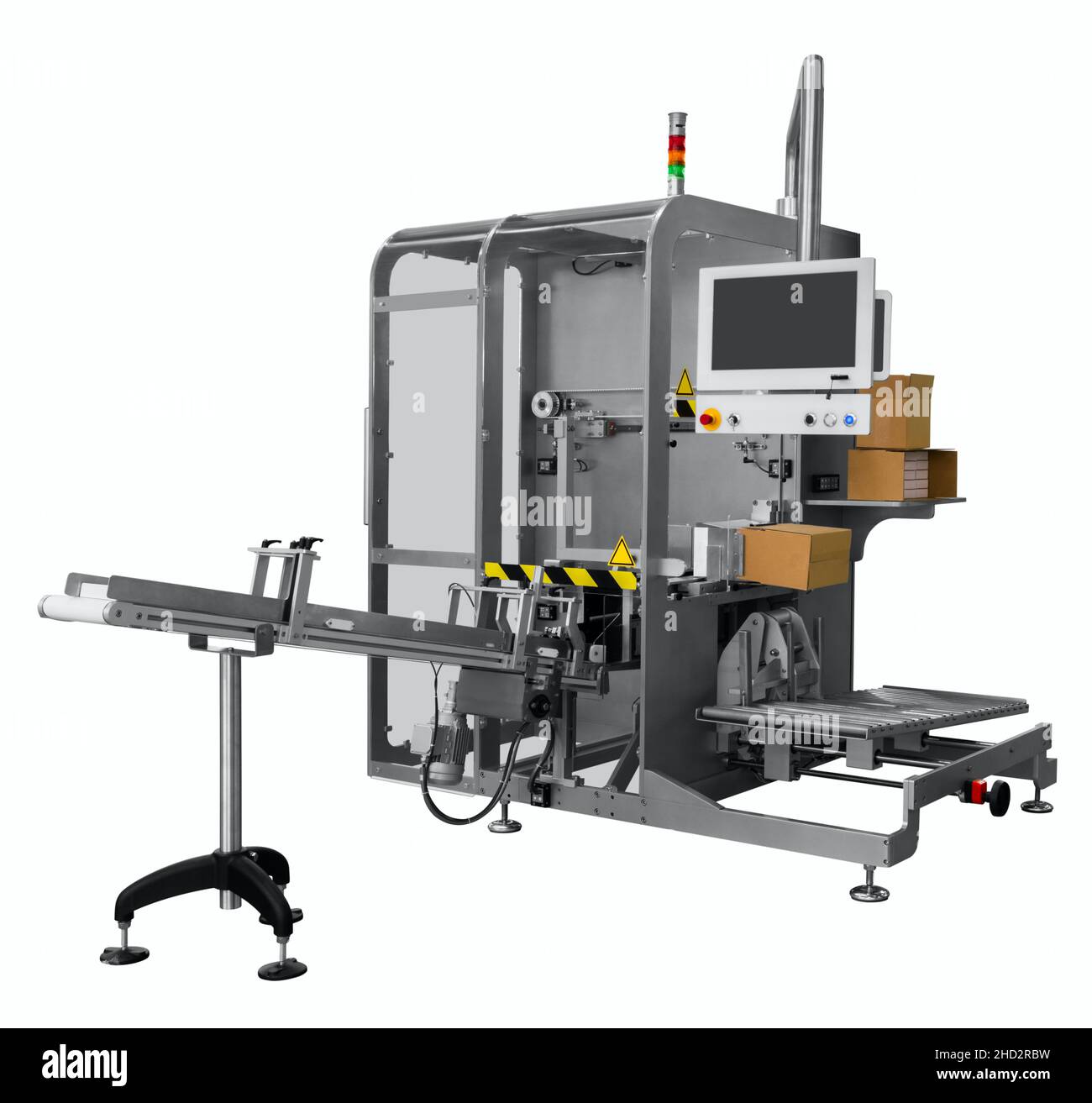 Pharmaindustrie. Fließband für die Verpackung von Ampullen aus Glasflaschen in Kartons im Werk Stockfoto