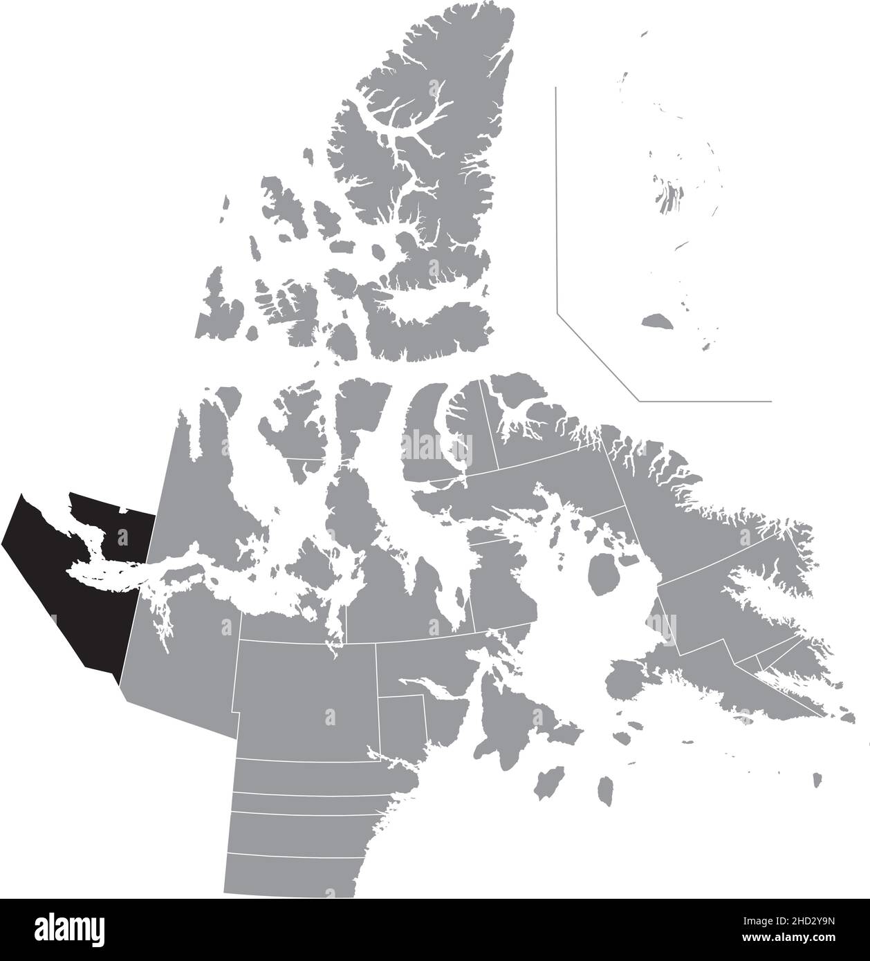 Schwarz flach leer markiert Lageplan des KUGLUKTUK Bezirks innerhalb grauen administrativen Karte der territorialen Wahlbezirke von Kanada Stock Vektor